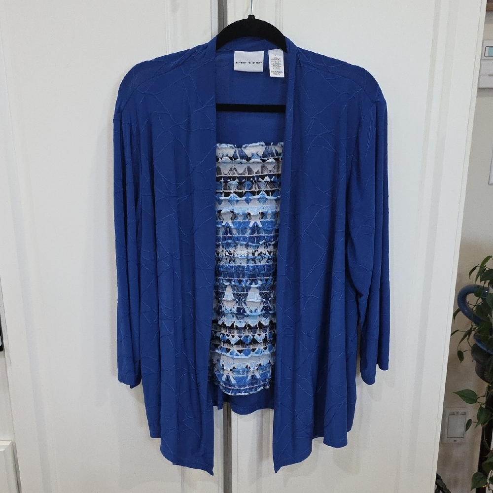 Alfred Dunner Blue Women's Cardigan with Patterned Detail